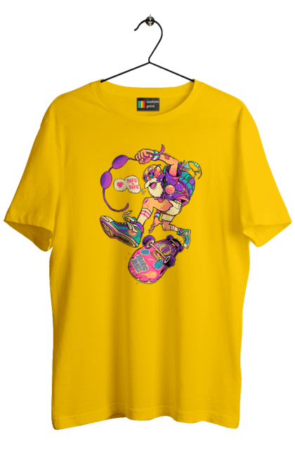 Футболка чоловіча з принтом "Дід на хвилі". Будь молодим, вогонь, ганяй, грай, дід та скейт, драйв, крутий дід, молодість у душі, спорт, старість. 2070702