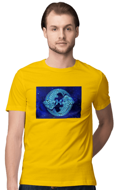 Футболка чоловіча з принтом "Риби Знак Зодіаку". Астрологія, астрономія, доля, знак зодіаку, знаки зодіаку, зодіак, передбачення, риби, символ, синій, цикл. ART принт на футболках