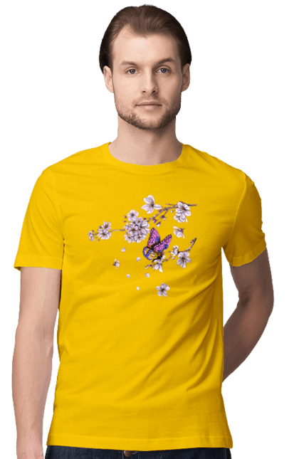 Men`s t-shirt with prints Butterfly And Sakura. Butterfly, sakura, spring, wood. 2070702