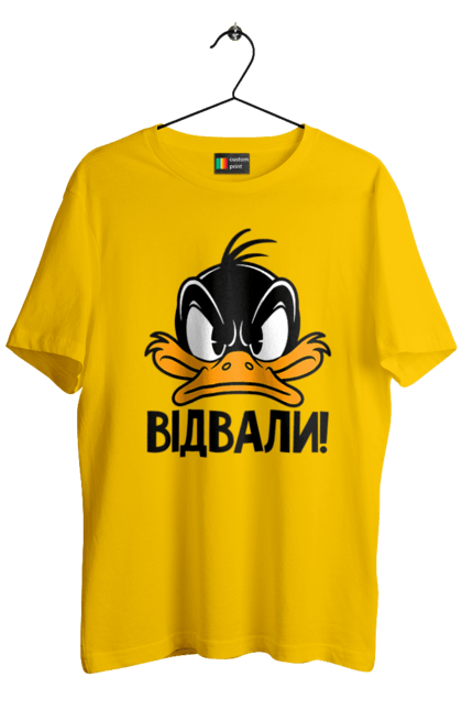 Футболка чоловіча з принтом "Даффі Дак Відвали". Даффі дак, дісней, жовте каченя, каченя, качка, качки, качкодзьоб, смішне, українське. 2070702