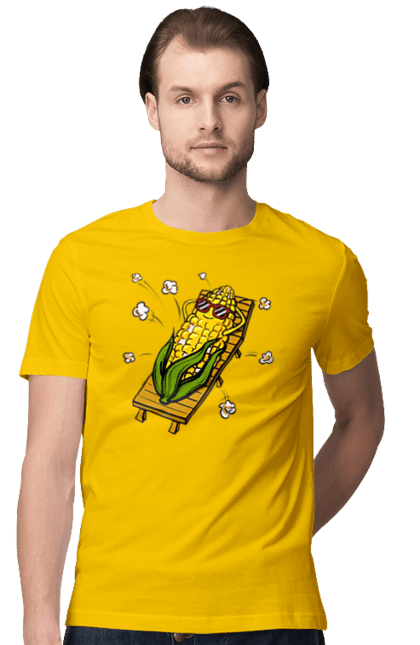 Men`s t-shirt with prints Corn Suns On A Lounger. Corn, lounger, popcorn. 2070702