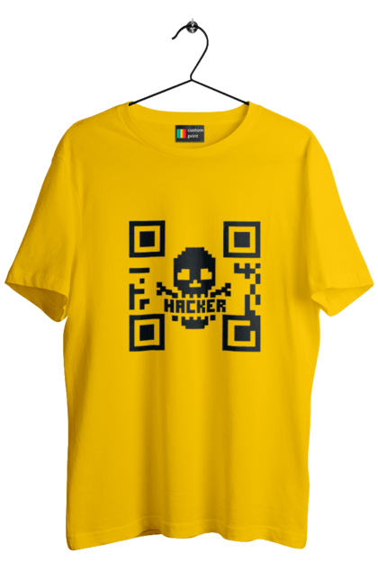 Футболка чоловіча з принтом "Хакер hacker". Geek, hacker, ios, qr code, qr код, ай ті, айтішник, геймер, гік, іт, мем, позитив, пранк, програміст, розробник, хакер. 2070702