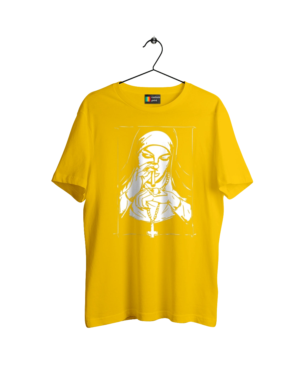 The nun sniffs the powder