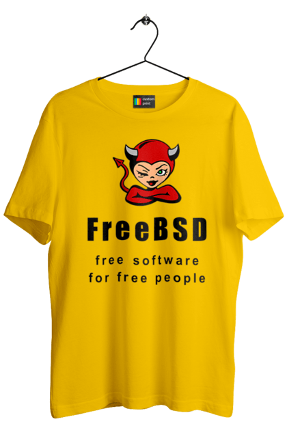 Футболка чоловіча з принтом "Freebsd Для Вільних". Bsd, freebsd, unix, адміністратор, айті, айтішник, безкоштовна, безкоштовно, бестія, вільна, демон, демонесса, доступність, незалежність, операційна система, ос, програміст, програмне забезпечення, свобода, сисадмін, система, системний адміністратор, софт, текст, червоний, чорний. 2070702