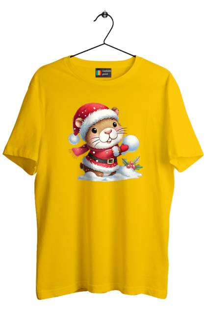 Men's t-shirt with prints Capybara playing snowballs. Animal, capybara, christmas, christmas capybara, game, gift, holiday, new year, santa, snowballs. 2070702