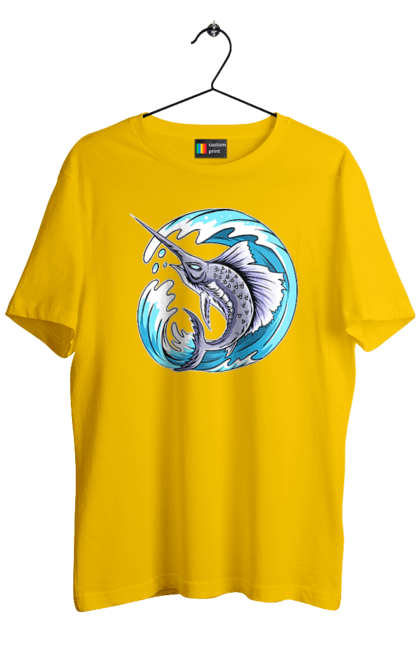 Men`s t-shirt with prints Fish Sword And Wave. Swordfish, wave. 2070702