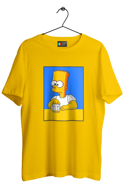 Men`s t-shirt with prints Bart is a beer lover. Bart, bart simpson, cartoon characters, cartoons, simpsons, ukrainian flag. 2070702