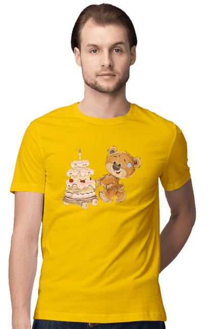 Футболка чоловіча з принтом "Ведмедик з тортом". Ведмідь, день народження, медвеженок, торт. futbolka.stylus.ua