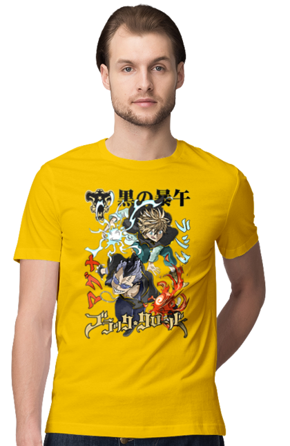 Men's t-shirt with prints Black Clover Magna Swing and Luck Voltia. Anime, black clover, luck voltia, magna swing, manga, wizard king. 2070702