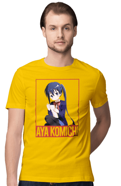 Футболка мужская с принтом Золотая мозаика Ая Комити. Anime, aya komichi, kiniro mosaic, kinmoza, manga, аниме, ая комити, золотая мозаика, комити, манга. 2070702