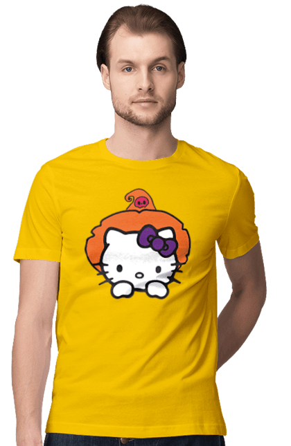 Men's t-shirt with prints Hello Kitty Halloween. Brand, cat, character, halloween, hello kitty, kitten, kitty, witch. 2070702