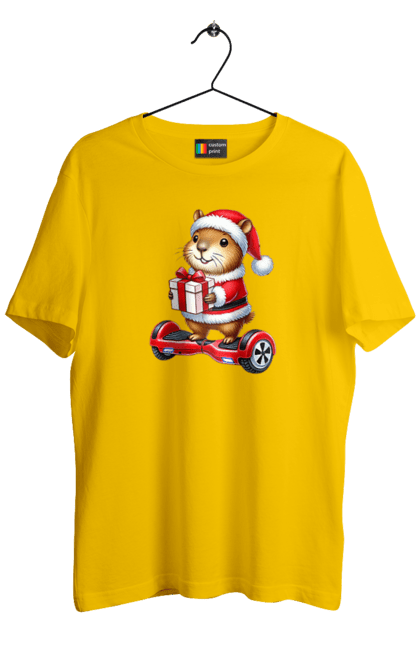 Men's t-shirt with prints Christmas Capybara with a Gift. Animal, capybara, christmas, christmas capybara, gift, holiday, new year, new year`s gift, santa. 2070702