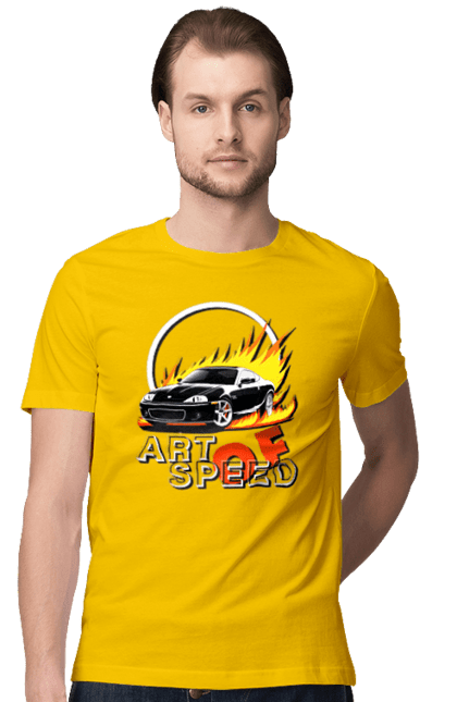 Футболка чоловіча з принтом "Автомобіль у вогні". Авто, автомобіль у вогні, гонка, дрейф, спорт, спортивна машина, швидкість. 2070702