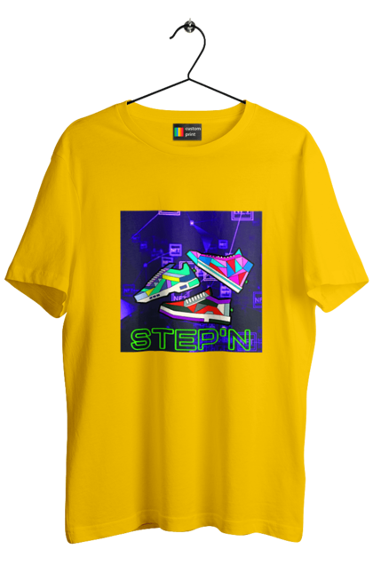 Футболка чоловіча з принтом "Step`n". Віртуальні кросівки, крипта, криптовалюти, нфт, нфт кросівки, солана, степен. 2070702