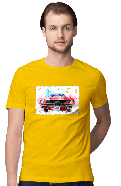 Men`s t-shirt with prints Mustang car. Car, donations, help, horse, mustang, mustang car, paypal, road, ukraine, wheel. 2070702