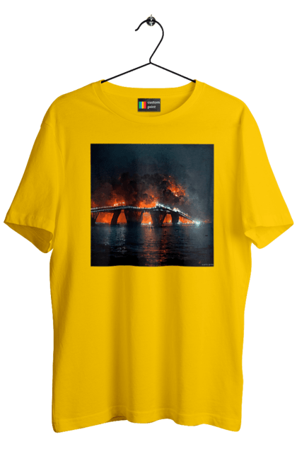 Футболка чоловіча з принтом "Кримський мост горить". Армія росії, армія україни, годить, зсу, крим, мост, удар, удар зсу. 2070702