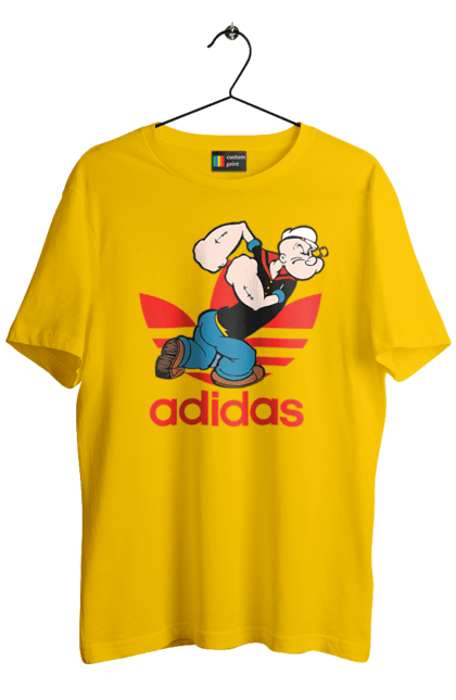 Футболка чоловіча з принтом "Adidas Моряк Попай". Adidas, popeye the sailor, адідас, комікс, моряк, мультфільм, серіал, трубка. 2070702