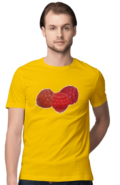 Футболка чоловіча з принтом "Малина". Веган, вегетаріанець, делікатес, дієта, їжа, літо, малина, плід, смачно, стигла, червона, ягода. 2070702