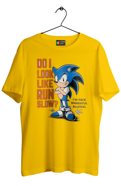 Men's t-shirt with prints Sonic the Hedgehog. Comic, hedgehog, mascot, multisterial, sega, sonic, sonic the hedgehog, video game. 2070702