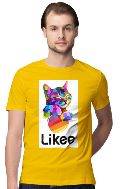 Футболка чоловіча з принтом "Котик Лайки". Likee, кіт, котик, серце, соціальна мережа. CustomPrint.market