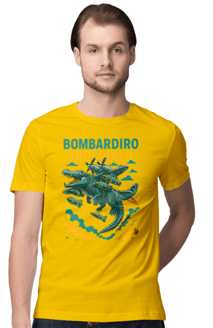 Футболка чоловіча з принтом "Bombardino Crocodilo". Bombardino, bombardino crocodilo, crocodilo, бомбардіно крокоділо, крокодил, крокодил літак, крокодил мем, мем, мем бомбардине крокодило. 2070702