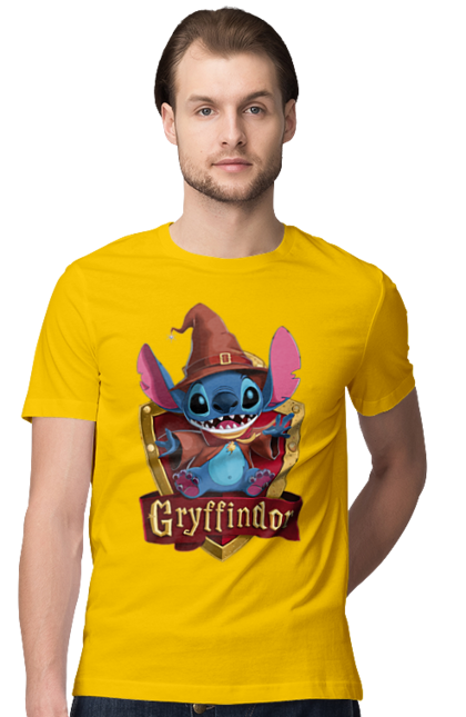 Men's t-shirt with prints Stich Gryffindor. Faculty, franchise, gryffindor, harry potter, hogwarts, stich. 2070702