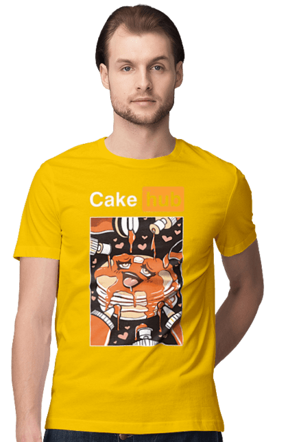 Men`s t-shirt with prints Cake Hub. Brutal, cake, cake hub, hub, humor, joke, porn hub. 2070702