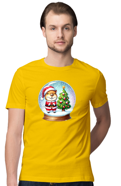 Men's t-shirt with prints Christmas Capybara with a Tree. Animal, capybara, christmas, christmas capybara, christmas tree, gift, holiday, new year, new year`s gift, santa. 2070702