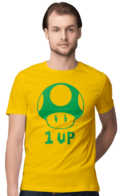 Футболка мужская с принтом 1UP Марио. Mario bros, nintendo, игра, марио, персонаж. 2070702