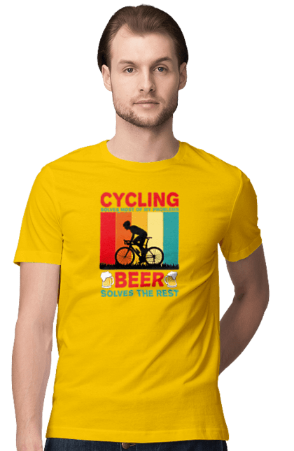 Футболка чоловіча з принтом "Cycling Beer". Алкоголь, брутальні, велосипед, веселі, для спортсменів, літні, пиво, спорт, чоловічі. 2070702
