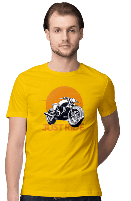 Men`s t-shirt with prints Motorcycle, Just Go. Motorbike, riding, road. 2070702