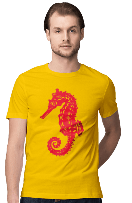 Футболка чоловіча з принтом "Морський коник". Відпочинок, квіти, літні канікули, літо, море, морський коник, морські жителі. 2070702