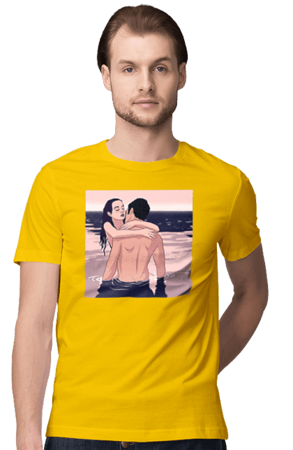 Футболка чоловіча з принтом "Парочка Обнімається В Річці". Голо, кохання, пара. 2070702