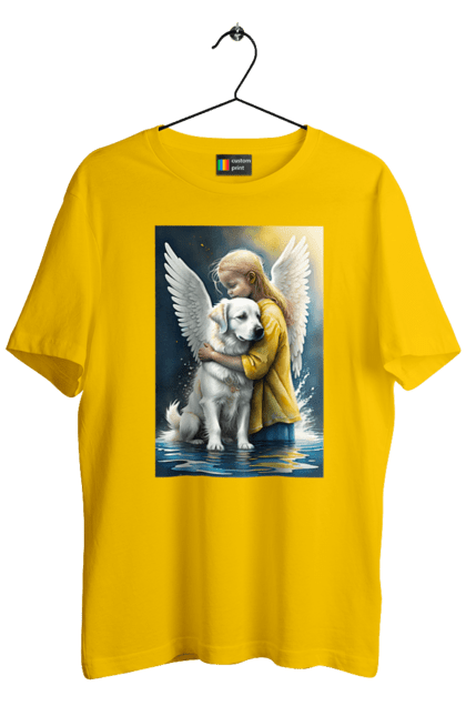 Футболка чоловіча з принтом "Дівчинка та собака ангел [память загиблим тваринам]". Дівчинка та собака, крим, нова каховка, память загиблим тваринам, собака ангел, україна, херсон. 2070702