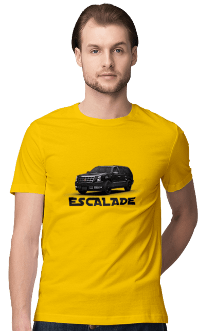Футболка мужская с принтом Кадиллак. Авто, бизнес класс, внедорожник, джип, кадиллак, машина, эскалада. 2070702