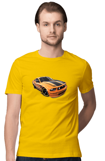 Футболка чоловіча з принтом "Помаранчева, швидкісна машина". Їзда, колеса, машина, швидкість. 2070702