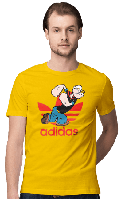 Футболка чоловіча з принтом "Adidas Моряк Попай". Adidas, popeye the sailor, адідас, комікс, моряк, мультфільм, серіал, трубка. 2070702