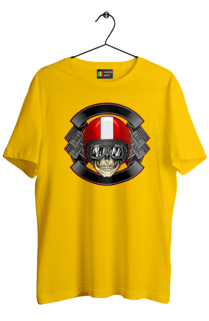 Men`s t-shirt with prints skull motorcyclist. Helmet, motorcyclist \, skull. 2070702