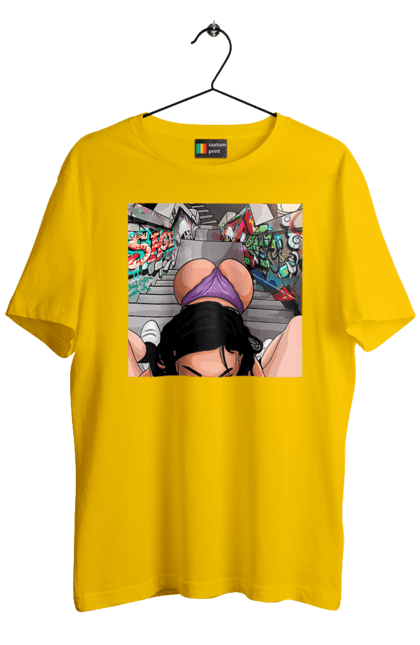 Футболка чоловіча з принтом "Дівчина На Колінах Перед Хлопчиною". Гола, жопа, на колінах, смоктати. 2070702