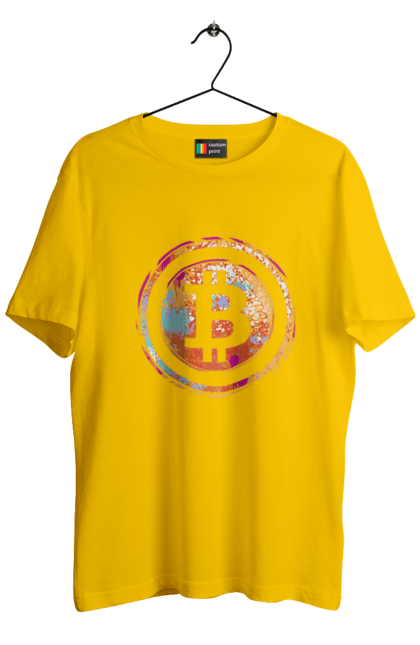 Футболка чоловіча з принтом "Біткоїн". Биткоин, бінарний, біткоїн, біткойн, валюта, гроші, крипто, програміст, хакер. 2070702