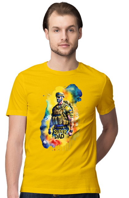 Футболка чоловіча з принтом "Супер тато ЗСУ". День батька, день тата, зсу, люблю тата, супер, супер тато, супер тато зсу, тато, тато зсу, україна. 2070702