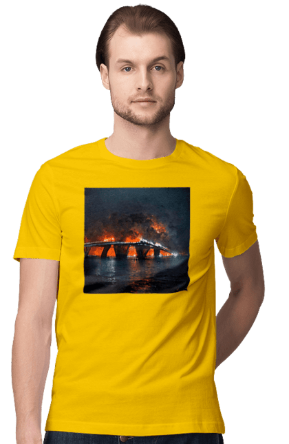 Футболка чоловіча з принтом "Кримський мост горить". Армія росії, армія україни, годить, зсу, крим, мост, удар, удар зсу. 2070702