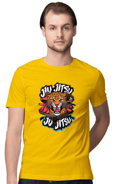 Men's t-shirt with prints Jujutsu. Animal, japan, jiu jitsu, jujutsu, leopard, martial arts, ninja, samurai, sport. 2070702