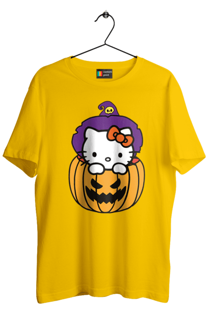 Men's t-shirt with prints Hello Kitty Halloween. Brand, cat, character, halloween, hello kitty, kitten, kitty, witch. 2070702