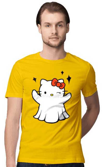 Men's t-shirt with prints Hello Kitty Halloween. Brand, cat, character, ghost, halloween, hello kitty, kitten, kitty. 2070702