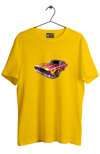 Футболка чоловіча з принтом "Кастом автомобіль". Авто, автомобіль, аерографія, вогонь, кастом, машина, полум я, тюнінг. 2070702