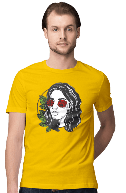 Футболка чоловіча з принтом "Дівчина З Трояндами На Очах". Дівчина, троянда. 2070702