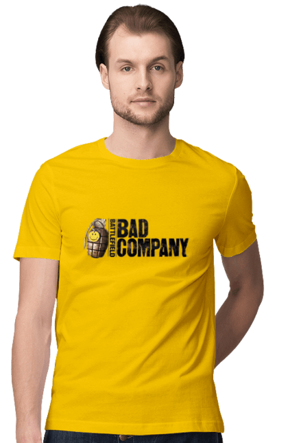 Футболка чоловіча з принтом "Battlefield: Bad Company". Bad company, battlefield, батлфілд, гра, ігри, логотип, погана компанія. CustomPrint.market