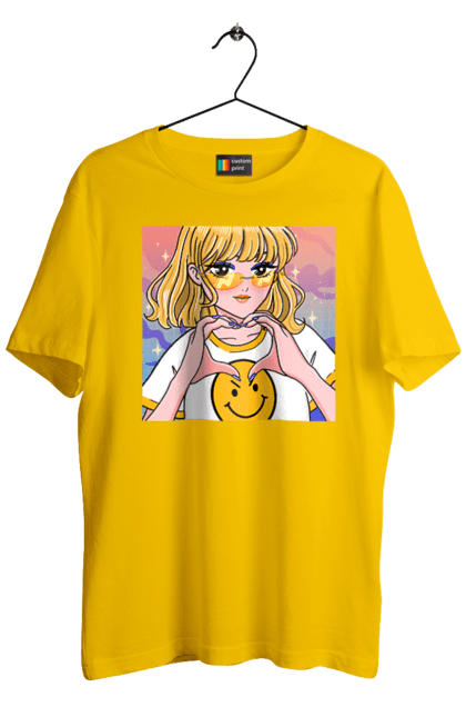 Men`s t-shirt with prints Yellow Girl. Anime, girl, smiley. 2070702
