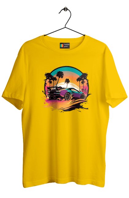 Футболка чоловіча з принтом "Ламборджині Сінтвейв". Авто, автомобіль, ламба, ламборджині, машини, сінтвейв. 2070702